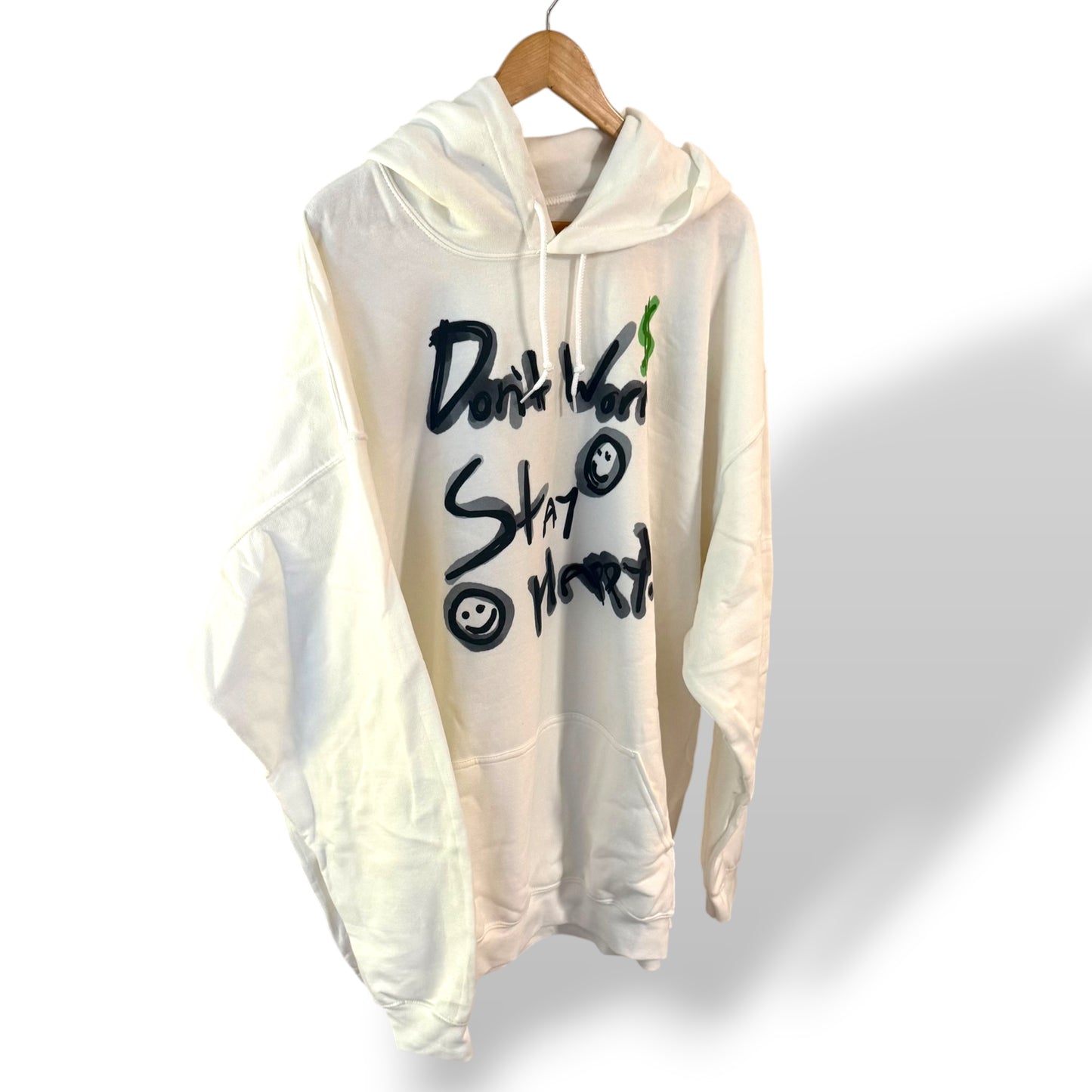 White Don't Worry Hoodie
