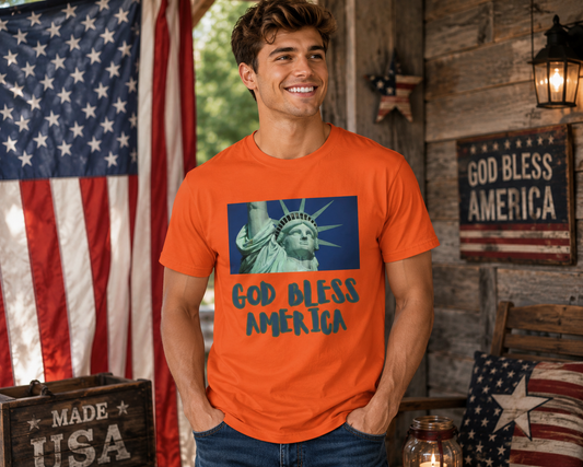 God Bless America T-Shirt (White, Orange)